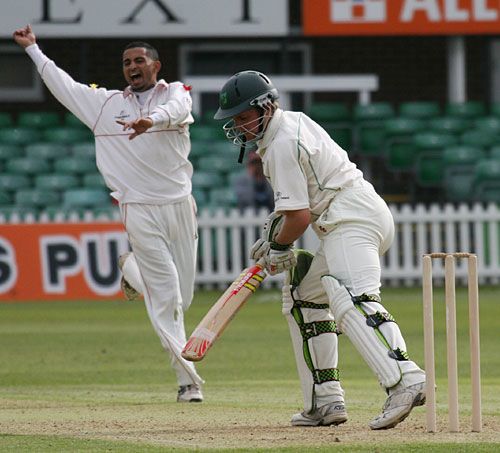 William Porterfield is caught behind off Abdool Samad