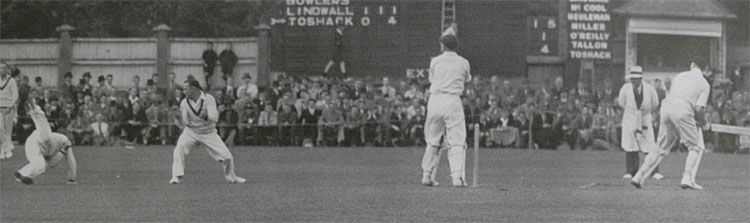 Keith Miller displays great agility to catch Walter Hadlee at leg slip