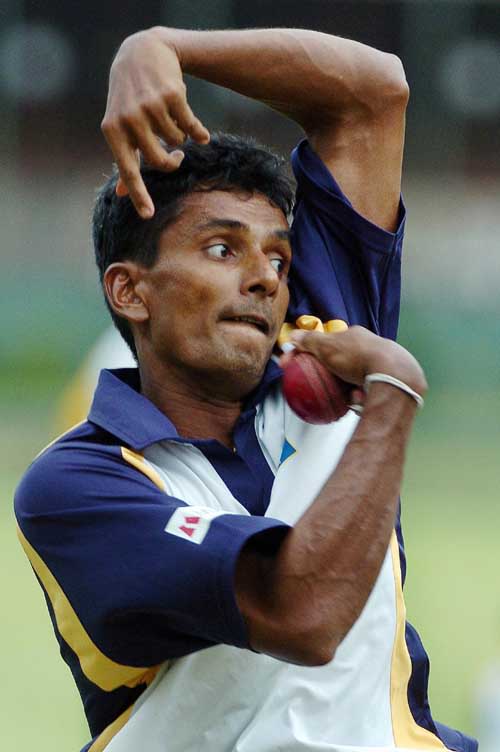 Upul Chandana has a bowl during a practice session