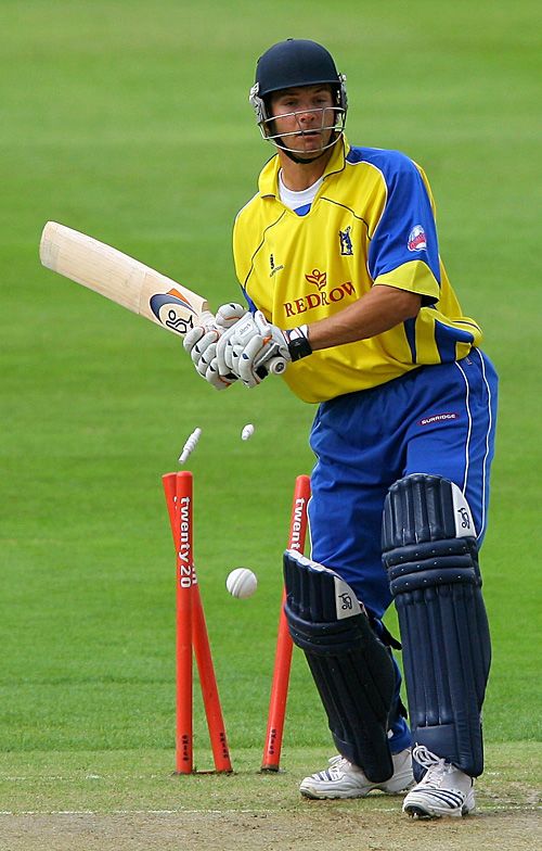 A dumbfounded Alex Loudon is bowled by Andrew Caddick