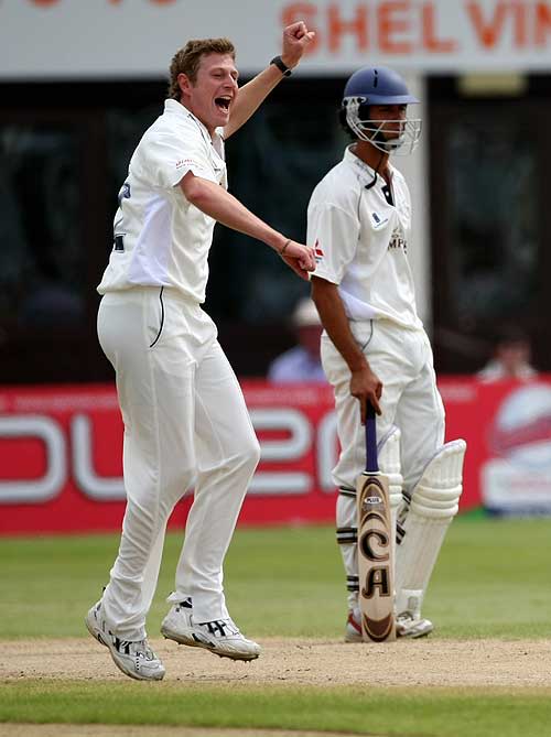 David Lucas celebrates the dismissal of Grant Hodnett