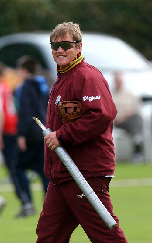 David Moore wraps up a training drill before West Indies' quadrangular series match against Scotland
