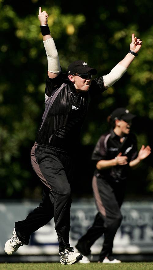 Maria Fahey celebrates a wicket