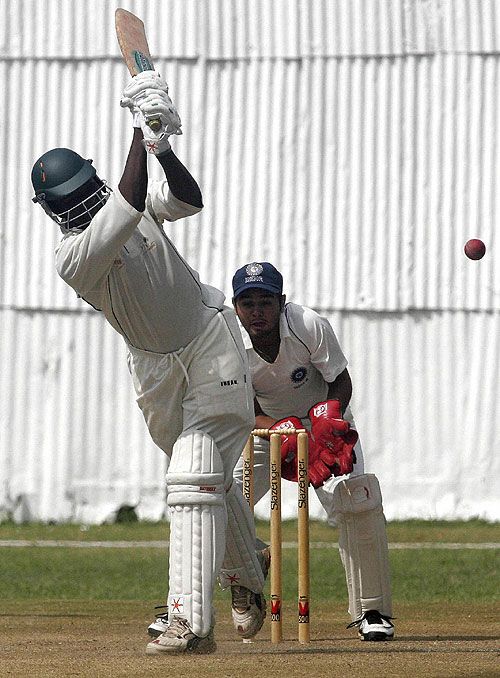 Peter Ongondo hits to leg