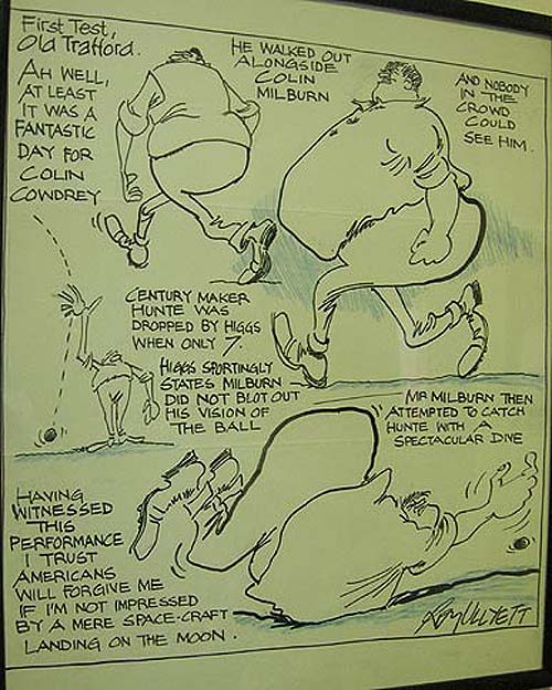 A caricature depicts Colin Milburn's debut match