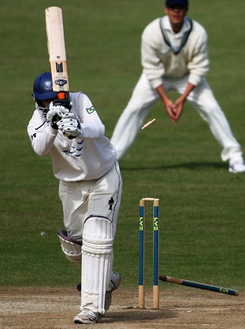 Richard Montgomerie is bowled for 73