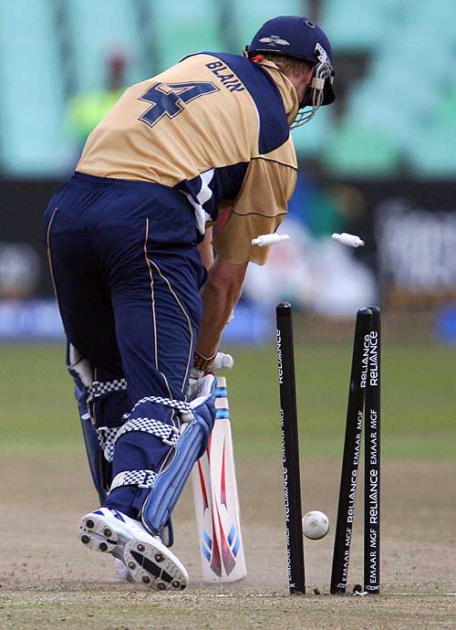 John Blain was dismissed for a first-ball duck by Umar Gul