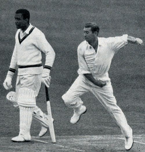 Derek Shackleton bowls against West Indies in 1963