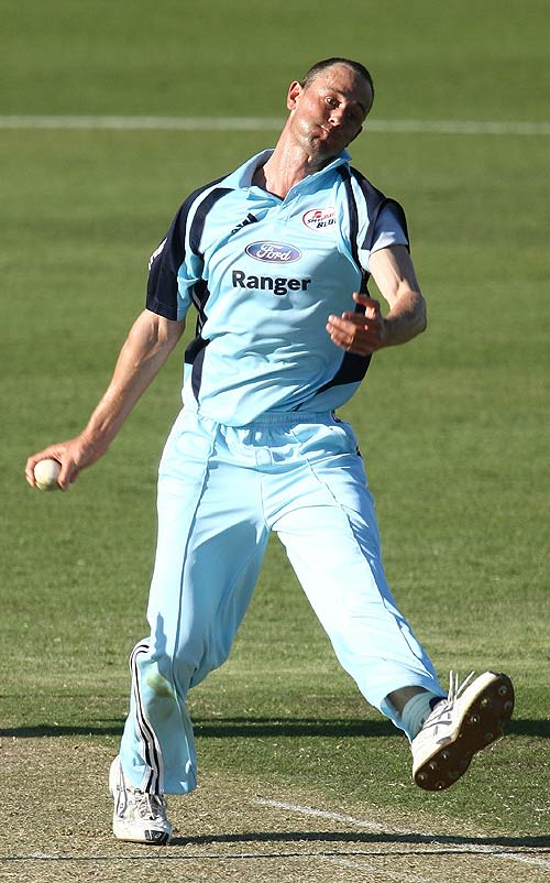 Matthew Nicholson sends down a ball