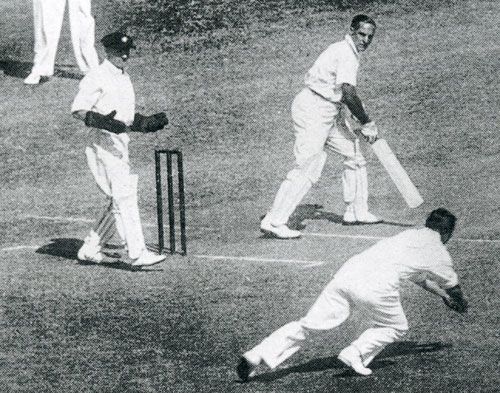 Vic Richardson just fails to catch Herbert Sutcliffe