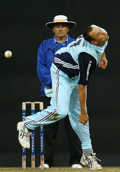 Matthew Nicholson sends down a delivery