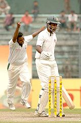 Barisal's Arafat Salahuddin takes the wicket of Al Sahariar