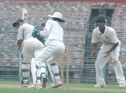 Safi Ahmed glances the ball during his painstaking 92-ball 14