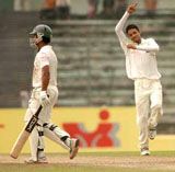 Talha Jubair celebrates the wicket of Mohammad Ashraful