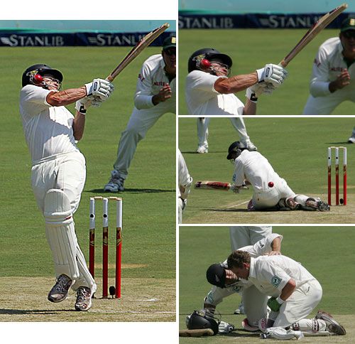 A collage of Craig Cumming when he was floored by Dale Steyn