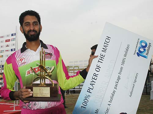 Shabbir Ahmed of the Chennai Superstars poses with the Man-of-the-Match award