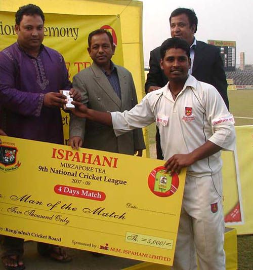 Sylhet's Golam Mabud receives the Man-of-the-Match award