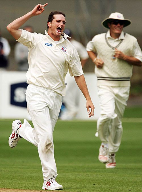 Lance Shaw celebrates a wicket