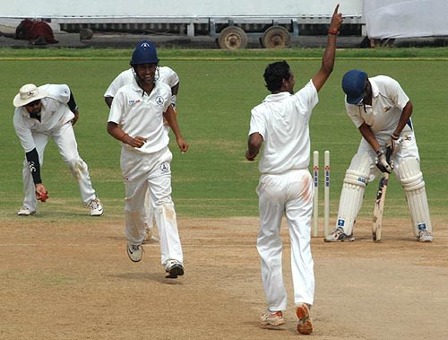 Tamil Nadu's R Ramkumar celebrates one of his three wickets