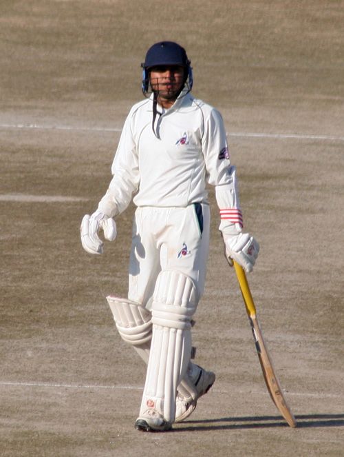 Shubhanshu Vijay walks back to the pavilion after being dismissed for 88