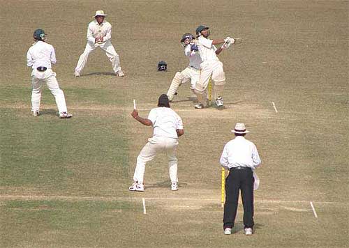 Imtiaz Hussain pulls during his 144-ball 130
