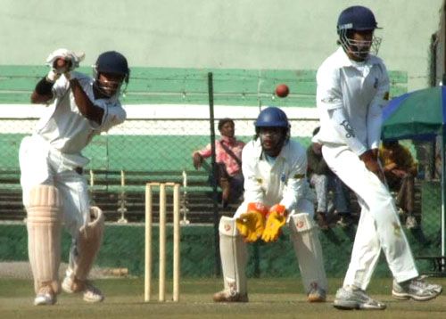 Shatrunjay Gaekwad plays one through the off side