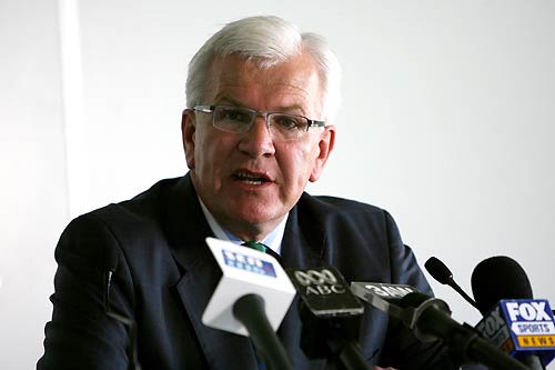 Malcolm Speed speaks to the media announcing Steve Bucknor's removal