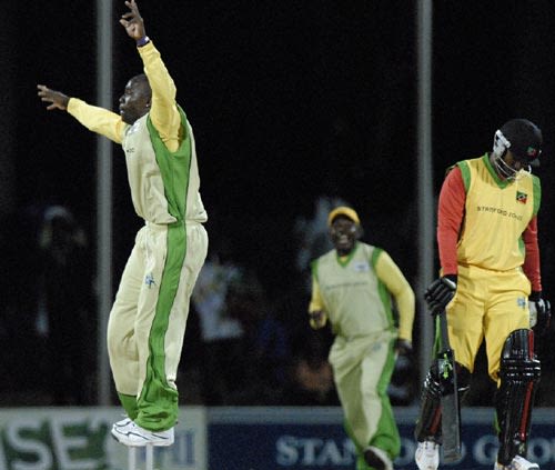 St Kitts opener Shane Jeffers trudges off after being bowled by Dean Weston