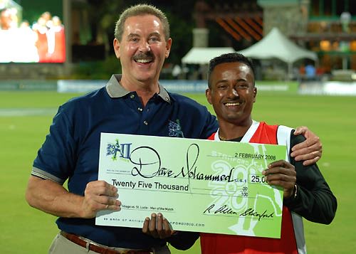 Dave Mohammed wins the Man-of-the-Match award for his figures of 5 for 8