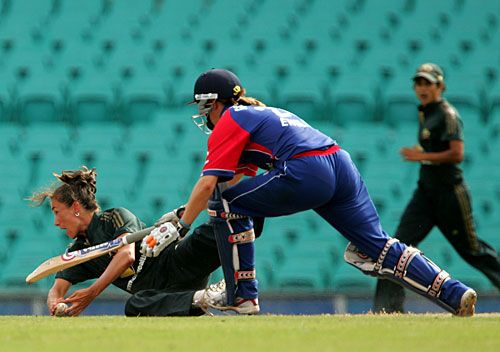 Sarah Andrews unsuccessfully attempts to run out Lydia Greenway