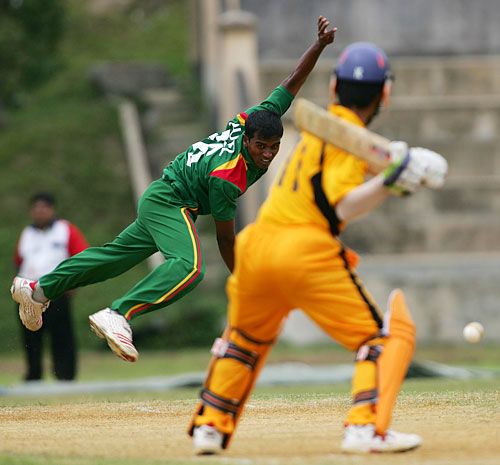 Bangladesh's Rubel Hossain fires in a thunderbolt to Malaysia opener Shafiq Sharif