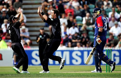 Michael Mason traps Kevin Pietersen lbw for 29