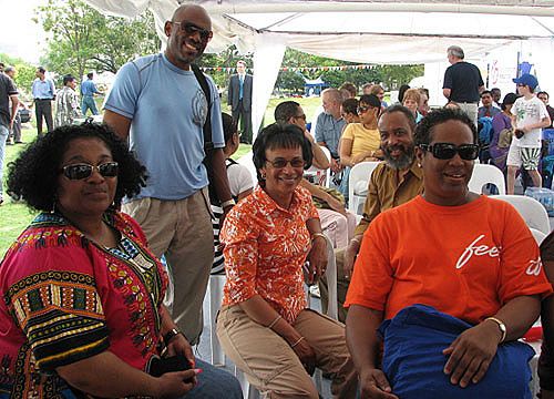 The families of Rodney Trott and Malachi Jones at the opening ceremony of the Under-19 World Cup