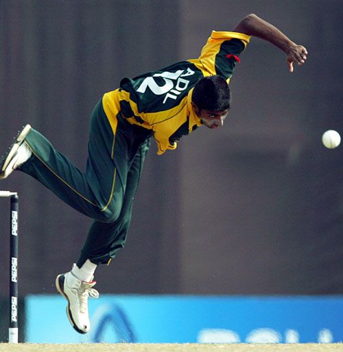 Adil Raza goes airborne in his follow through