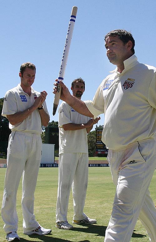 Jimmy Maher leaves the field for the last time in a Pura Cup match