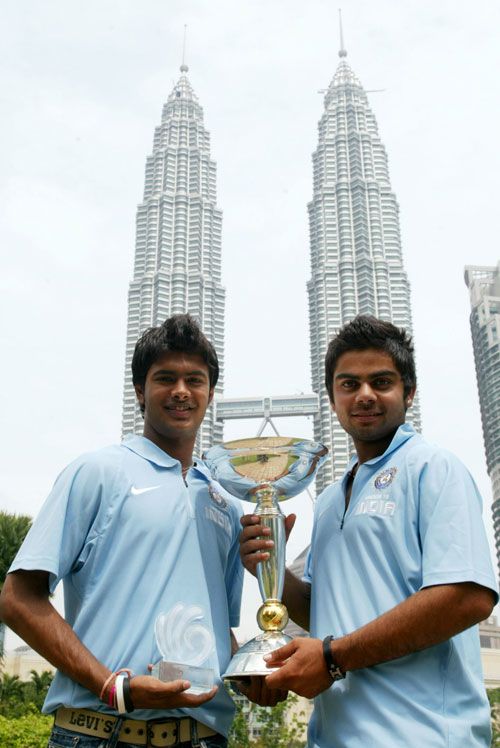 Ajitesh Argal and Virat Kohli of India pose with the Under-19 World Cup