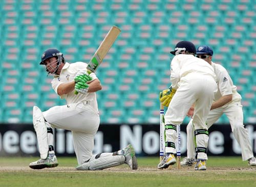 Nick Jewell sweeps during his innings of 99