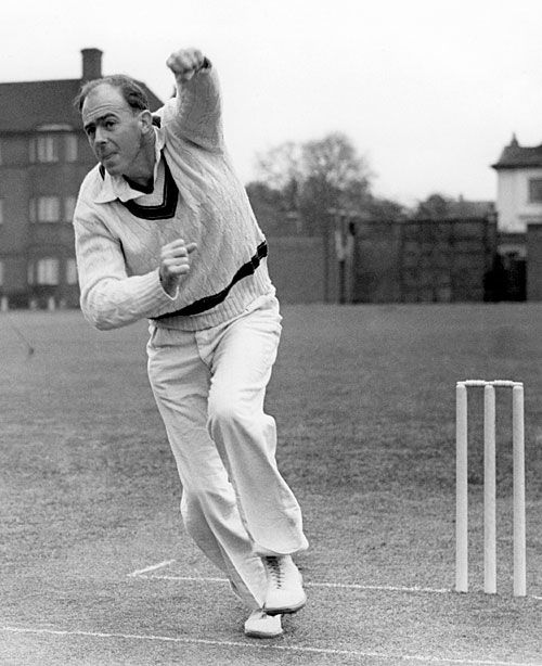 Bill Johnston bowling in the nets at Lord's