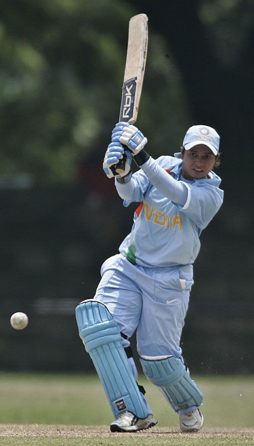 Jaya Sharma drives down the ground