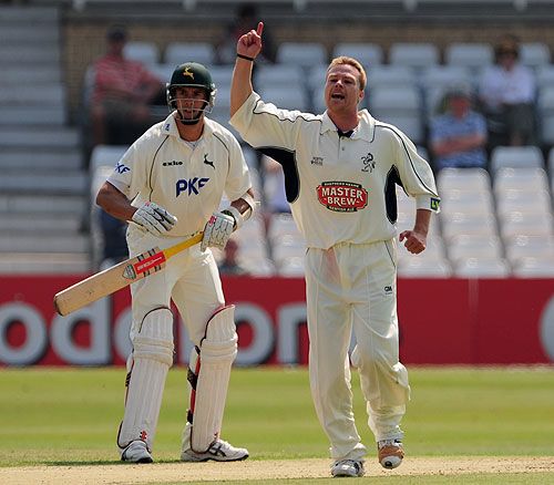Martin Saggers celebrates a wicket