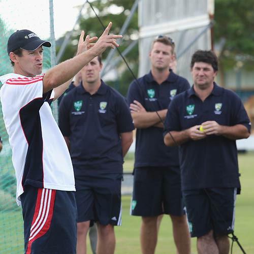 Dene Hills takes a group of coaches through a session on batting at Cricket Australias Level 3 course