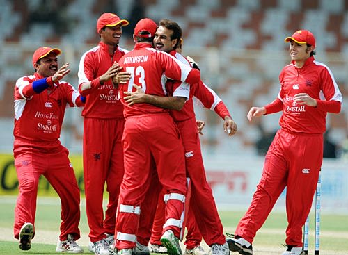 Hong Kong celebrate Salman Butt's wicket