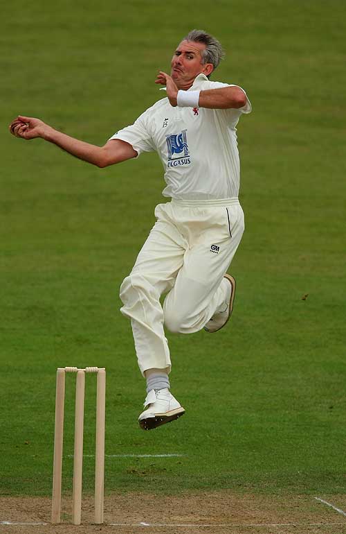 Andy Caddick bowls against the South Africans