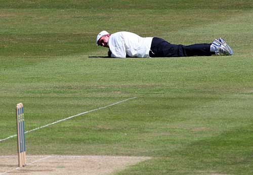 Hit the deck: George Sharp stays low to avoid a swarm at bees at Hove