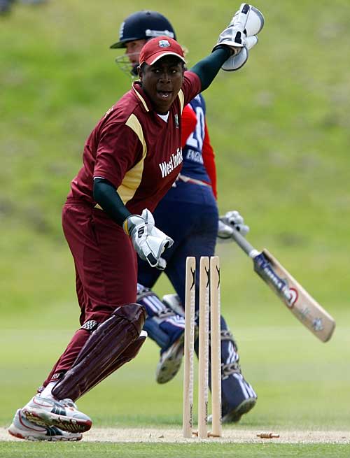 Nadine George completes the run out of Lydia Greenway