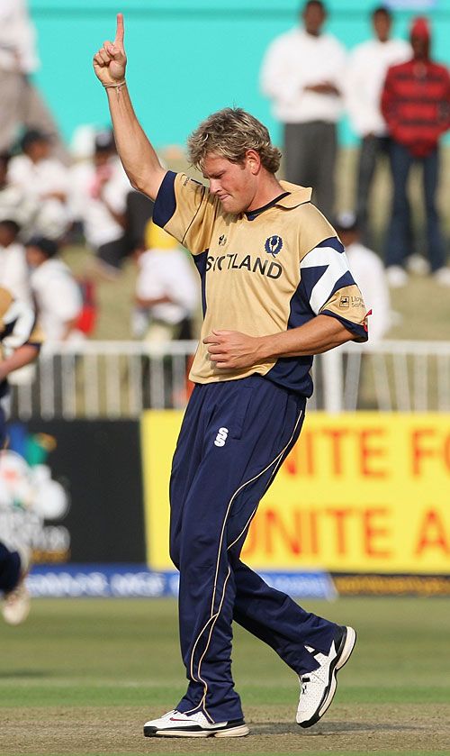 Dewald Nel celebrates the wicket of Yasir Arafat