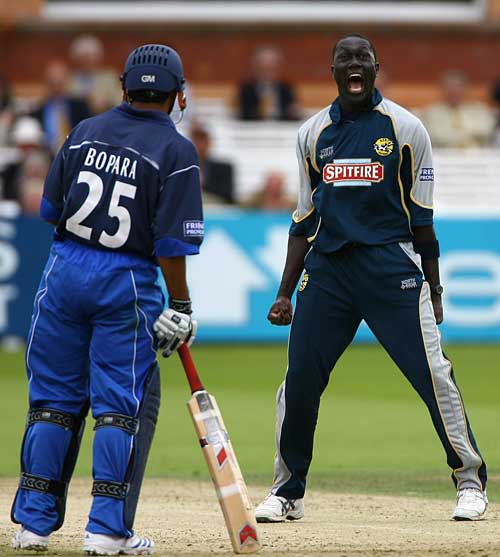 The eyes have it: Robbie Joseph traps Ravi Bopara lbw