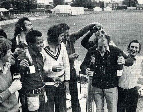 Norman Gifford gets a champagne shampoo after Worcestershire are confirmed as 1974 County Champions