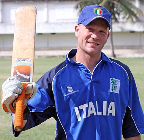 Andy Northcote celebrates his century against Fiji