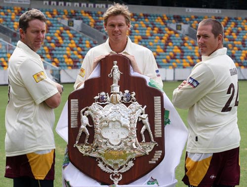 Martin Love, Ashley Noffke and Daniel Doran during the launch of the Sheffield Shield